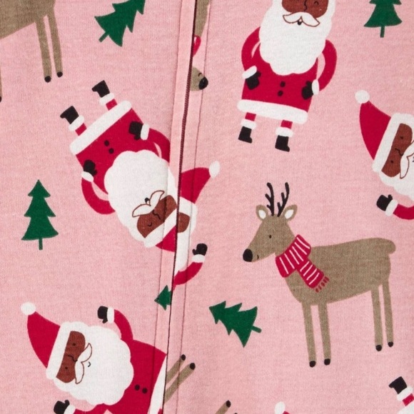 NWT Baby Girl 2pk Santa & reindeer Footed Pajama Just One You carter's 12 months - Picture 2 of 4